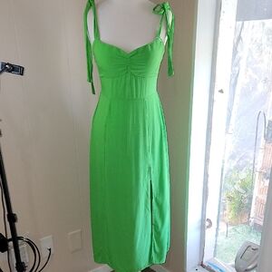 Forever 21 Green Ruched Midi Sundress